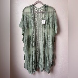 Do Everything in Love NWT Sage Green Lace Kimono Duster One Size
